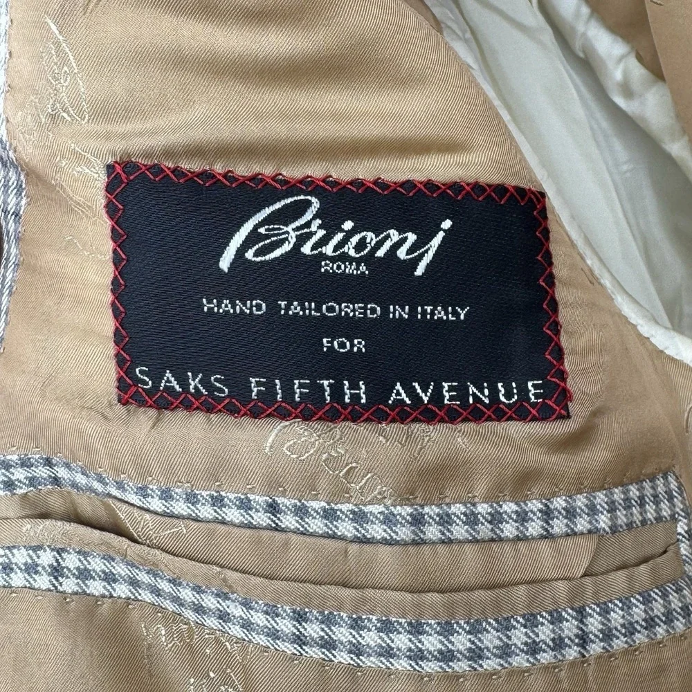 Brioni Roma Augusto Sport Coat Mens 44L Gray Houndstooth Wool Blazer Italy *FLAW